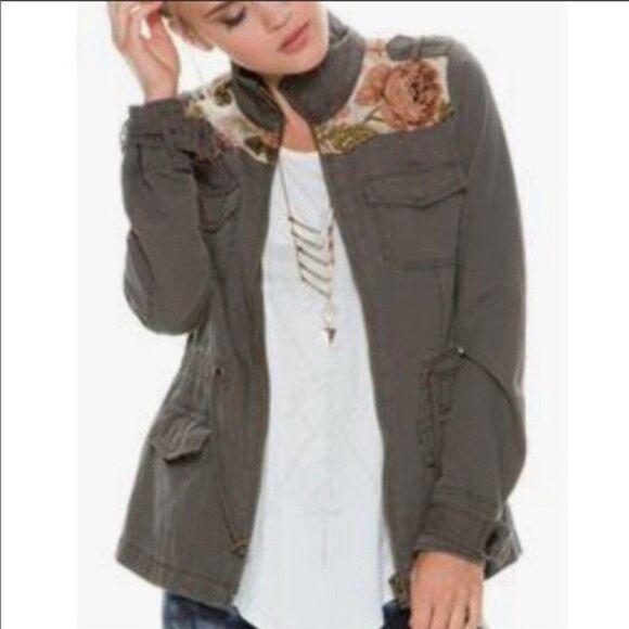 Others Follow floral accent olive green zip light jacket New Condition Small - Picture 1 of 7